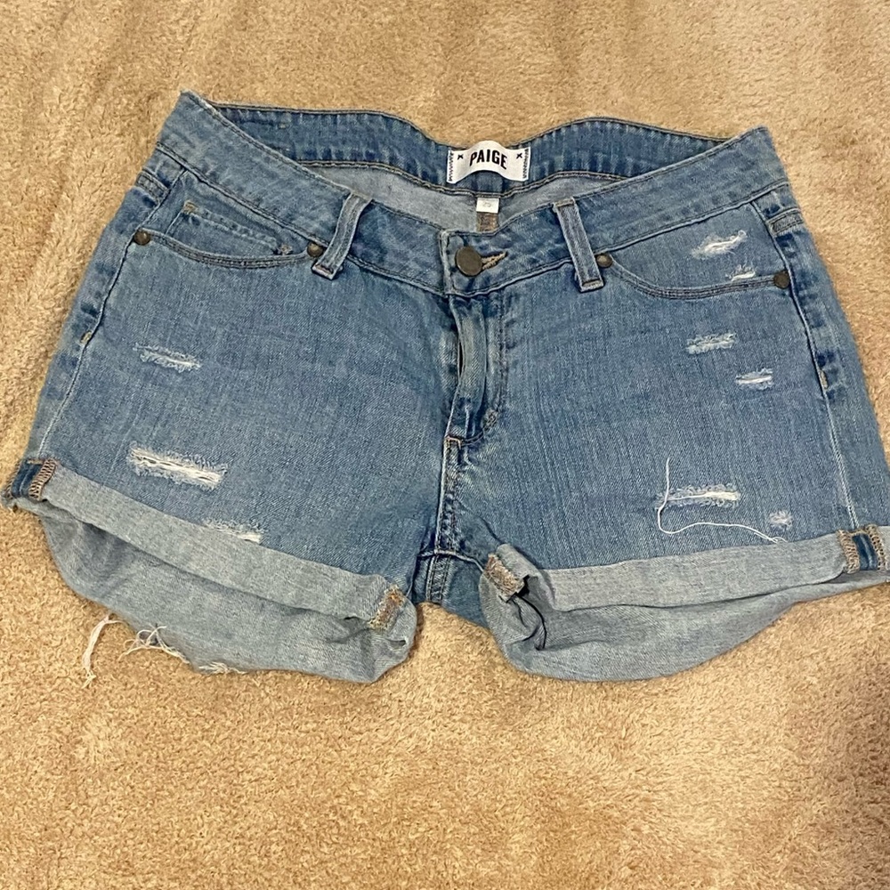 PAIGE Distressed Cuffed Denim Shorts